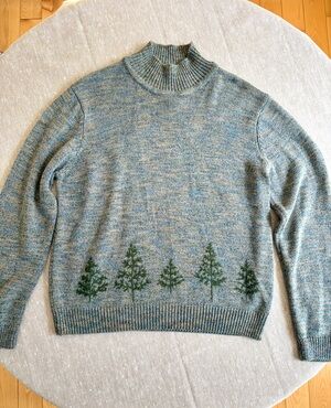 VTG Tabi International Embroidered Pine Tree Mock Neck Cozy Sweater Sz M